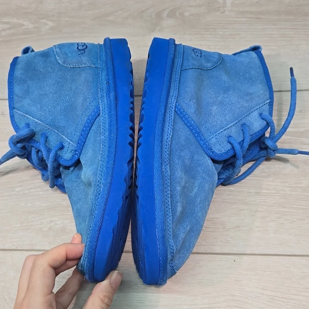 Ugg Australia Big Kids Blue Suede High Top Sheepskin Lace-Up Boots Shoes Sz 4